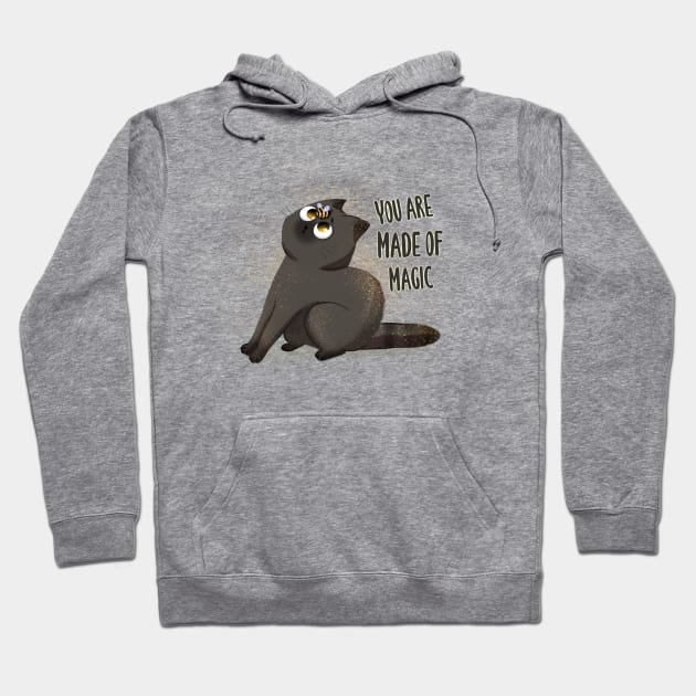 Black cute cat with bee "You are made of magic" Hoodie by Rub14ekArts